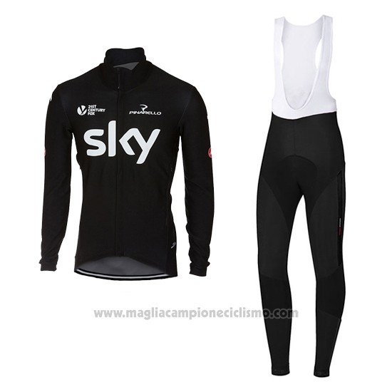 2017 Abbigliamento Ciclismo Sky Scuro Nero Manica Lunga e Salopette